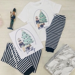 Navy Stripe Cuffed Personalised Nutcracker Matching  Family Set